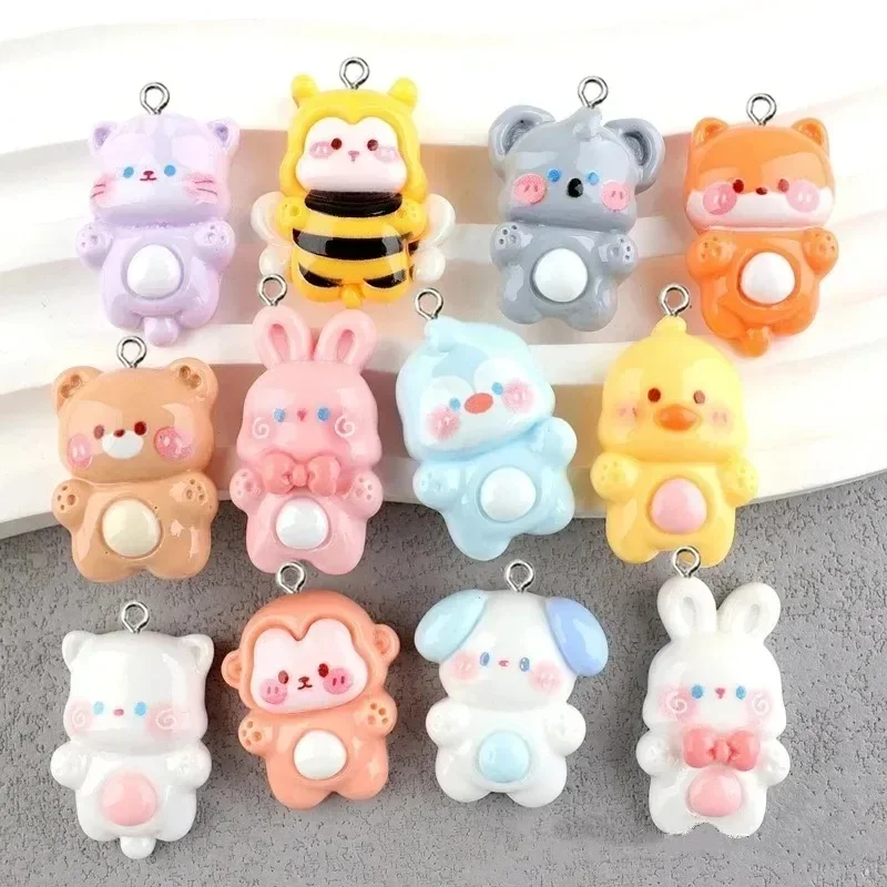 10Pcs Glossy Cute Animal Resin Charms, Mixed Dog Bear Rabbit Monkey Koala Pendants Handcraft Supplies for Earrings Necklaces
