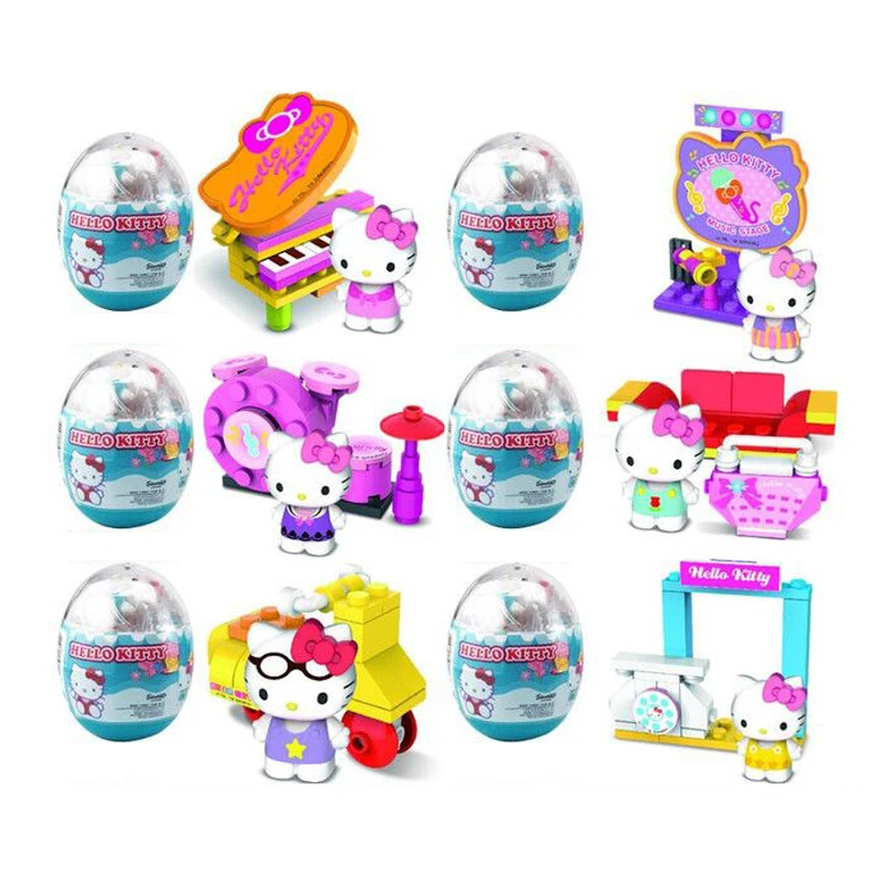

4-стильная аниме-фигурка Sanrio Hello Kitty Gacha, строительные блоки, игрушки Hello Kitty Happy Farm Fun Twist Egg, детский подарок на день рождения