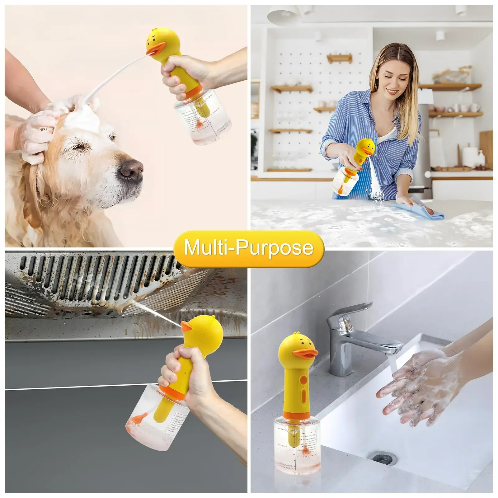 Lanzador de espuma de baño de pato amarillo, sujeción manual, máquina eléctrica de espuma para mascotas, carga USB, dispensador automático de jabón para baño de gatos y perros