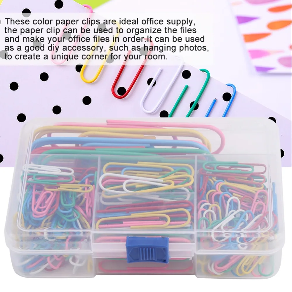 250pcs Pclip Mix Color Paper Clips Colored Coated Assorted Sizes Metal Clip Reusable Office Accessories File Organizing