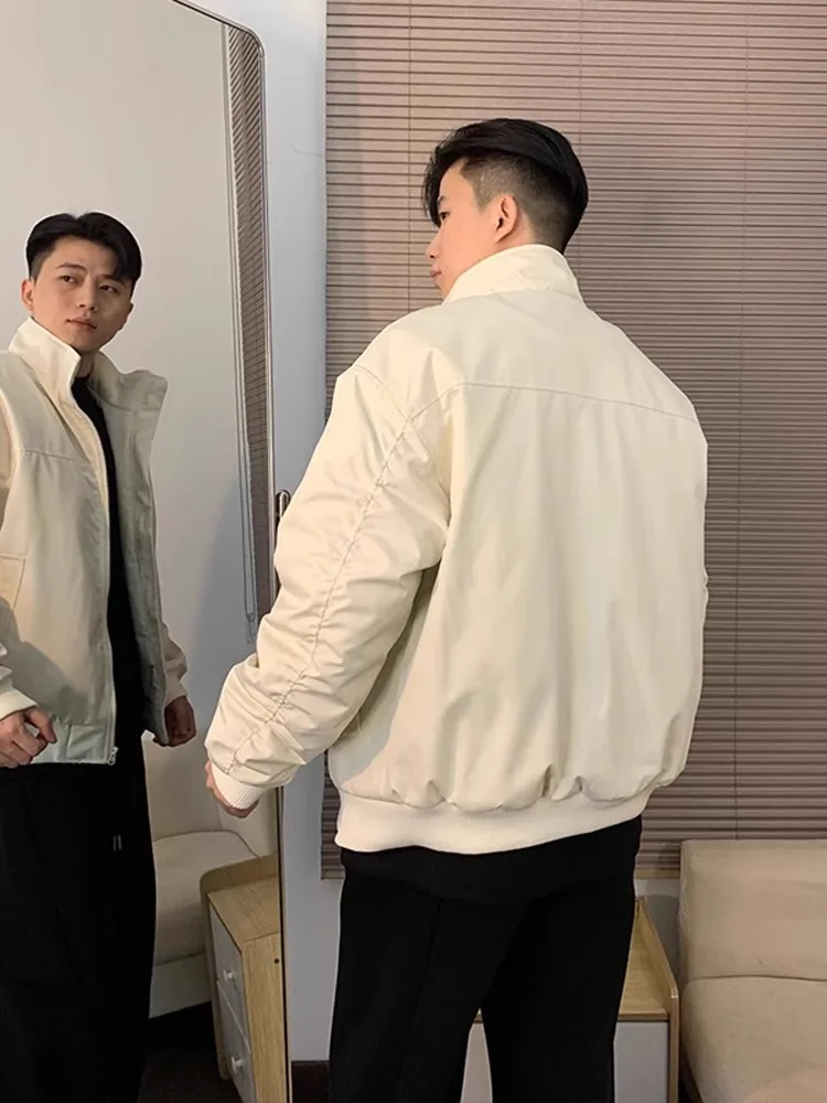 

Thiened Tee-Proof Cotton Jaet Men's Winter Pilot Sle Stand Collar Workwear Outerwear Warm Long Sve Zipper Closure