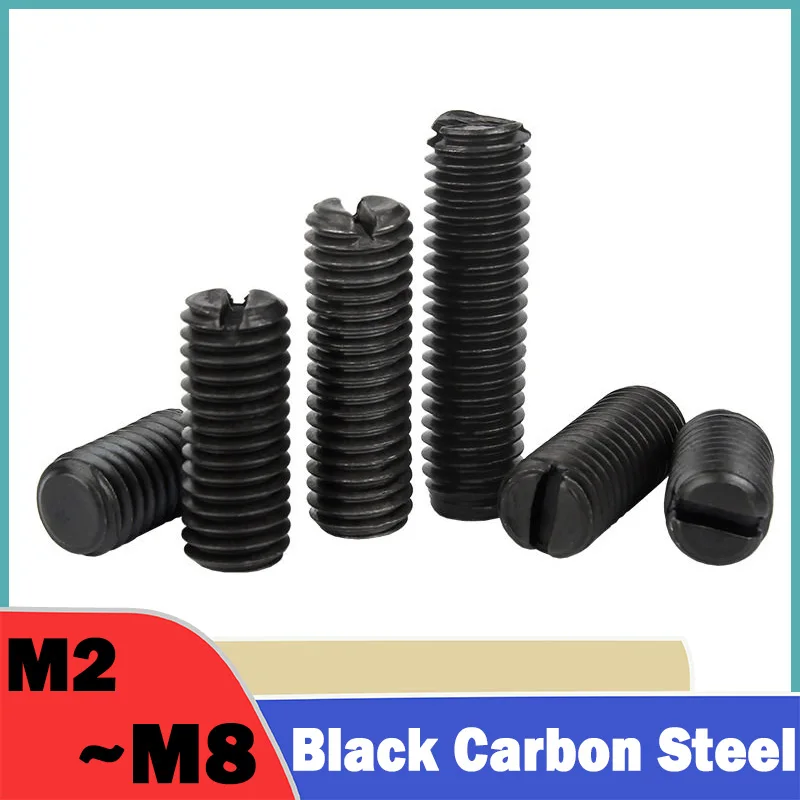 50~200Pcs M2 M2.5 M3 M4 M5 M6 M8 Black Carbon Steel Slotted Flat End Point Set Screw No Head Headless Grub Bolt