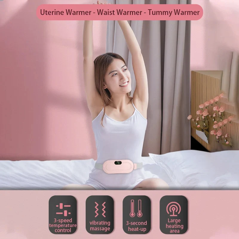 Electric Menstrual Heating Pad Smart Warm Palace Belt Waist Abdominal Vibration Massage Device for Cramps Period Pain Relief