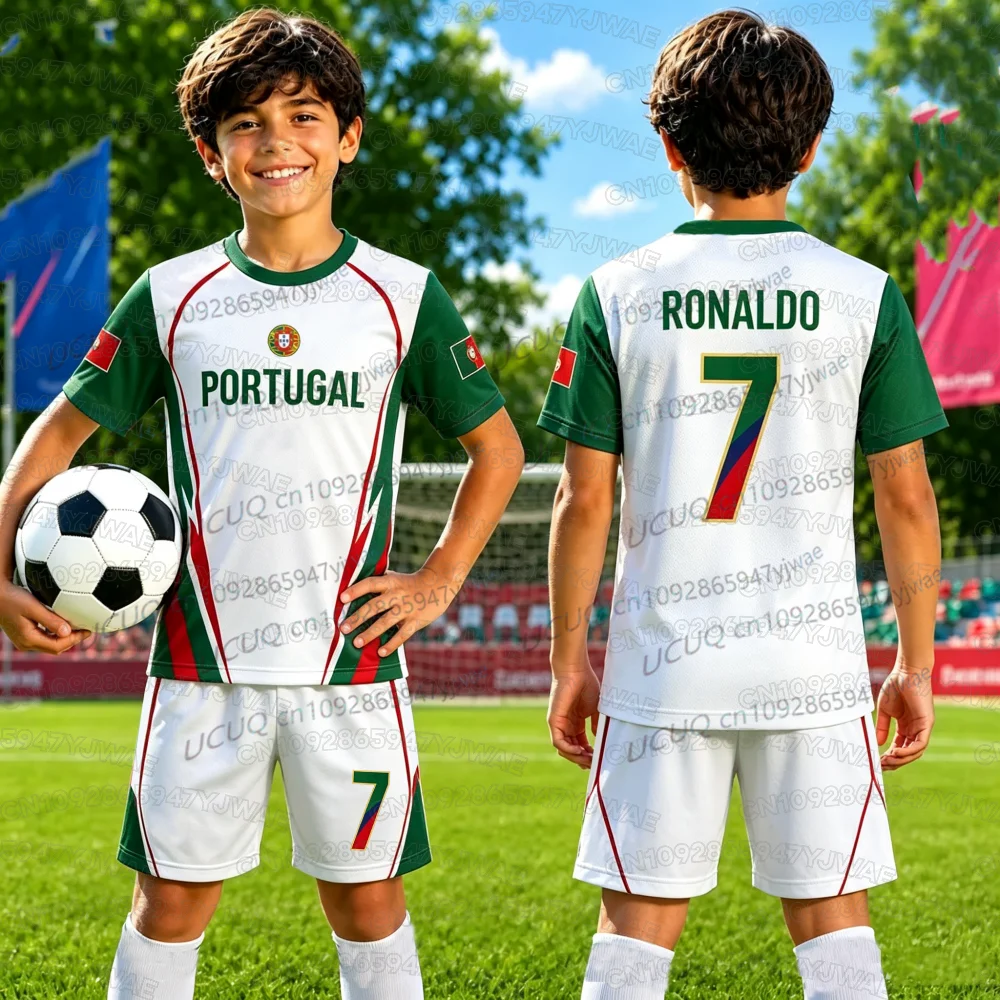 2026 Portugal Fan-Trikot und -Shorts für Damen, Herren und Kinder, 2-teiliges Set, Spezial-Nr. 7 Ronaldo Fußballtrikot-Shorts-Set