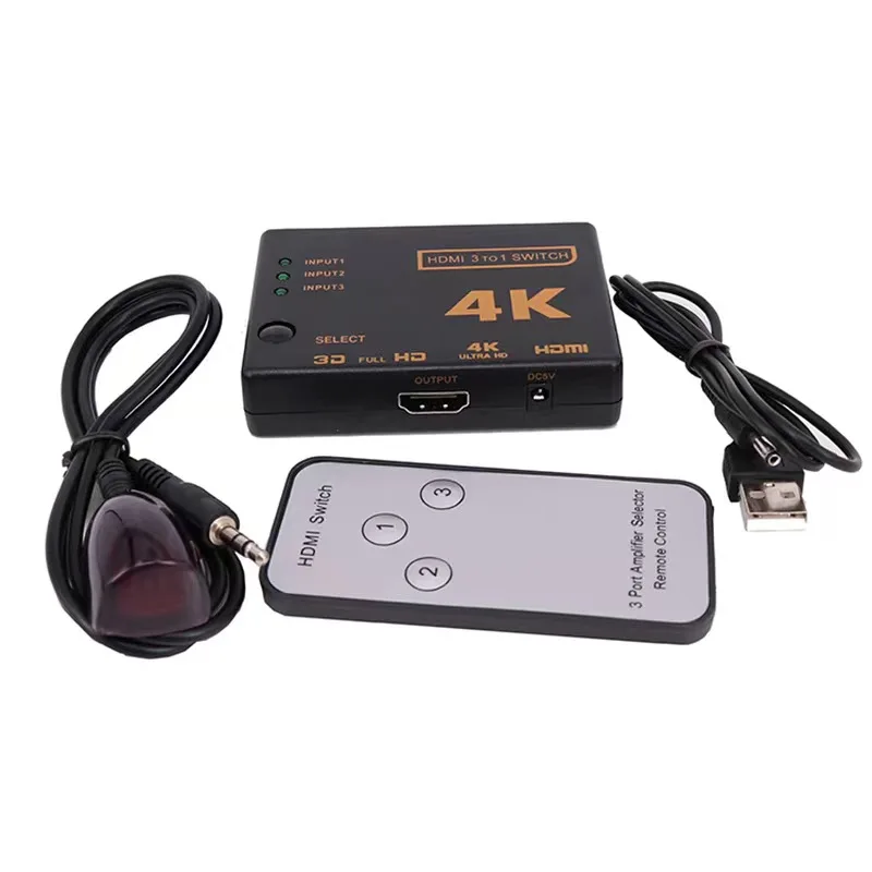 Kompatybilny z HDMI przełącznik 3x1 4K HD 1080P 3Port Splitter przełącznik wybierałkowy HD 3 in1out z pilotem do skrzynki TV DVD HDTV