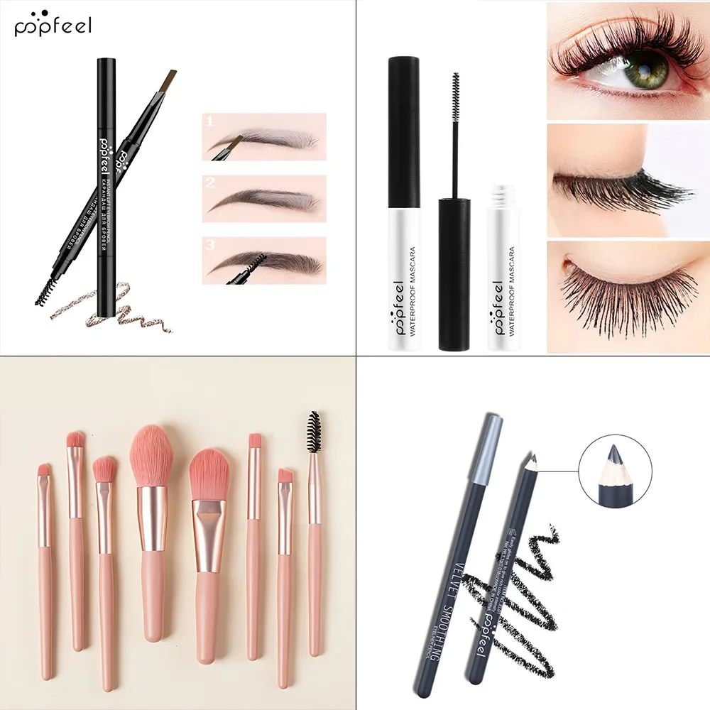 Kit de maquiagem popfeel exclusivo para feriados, conjunto completo, tudo em um, sombra, sobrancelha, delineador, rímel, pincel, presentes de luxo para mulheres, cosméticos