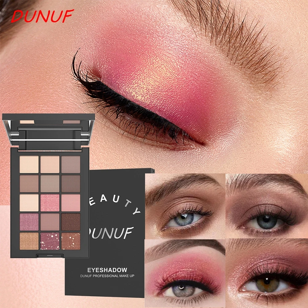 Paleta de sombra de ojos marrón de 15 colores, paleta de sombra de ojos con lentejuelas y brillo rosa, paleta de maquillaje de ojos de larga duración para Navidad y Halloween