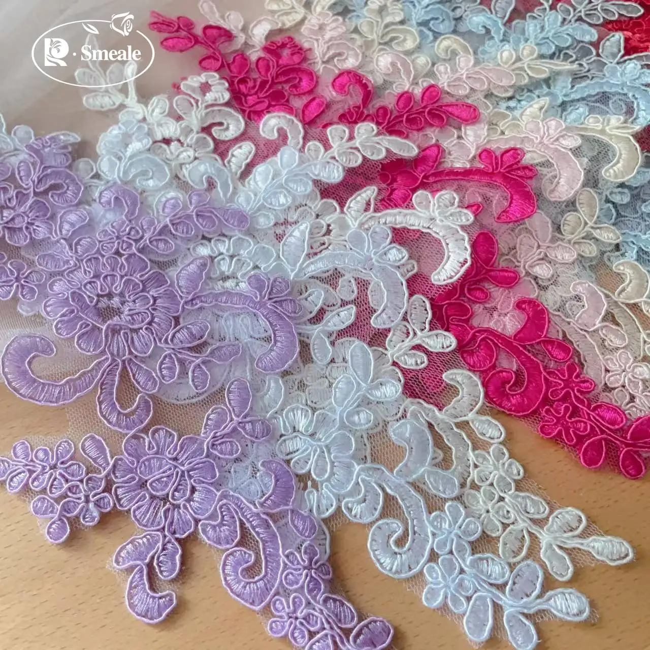 20 Stück/10 Paar Hochwertige Spitzenborte mit Glänzenden Pailletten und Verspiegelten Blumen. Hochzeitskleid Kopfschmuck DIY Nähzubehör RS2506253 – Detail 3