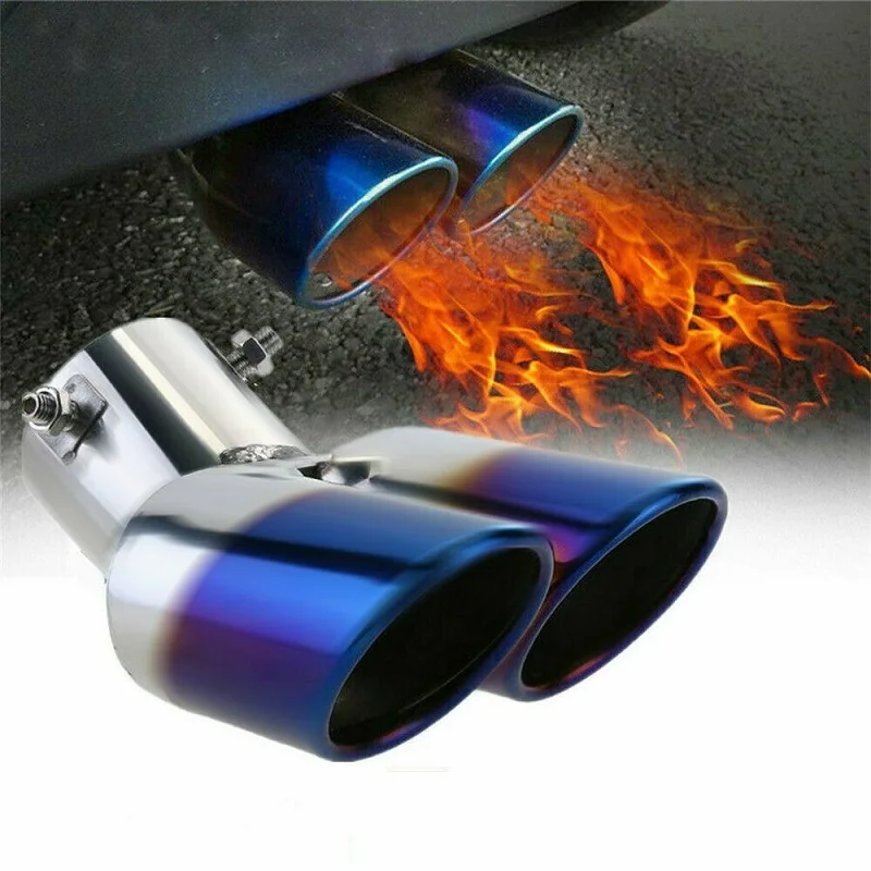 Dual Outlet Exhaust Muffler Tip Stainless Steel  Slant Rolled Edge Universal Auto Muffler Silencer Car Exhaust Rear Pipe