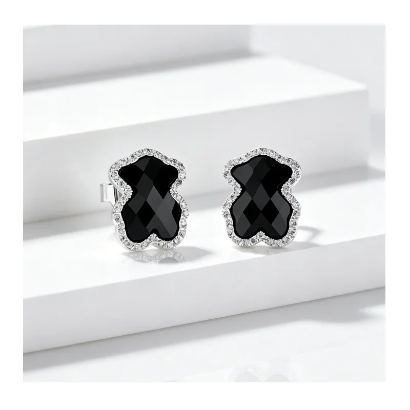 Crystal Halo Black Bear Stud Earrings — product information 3