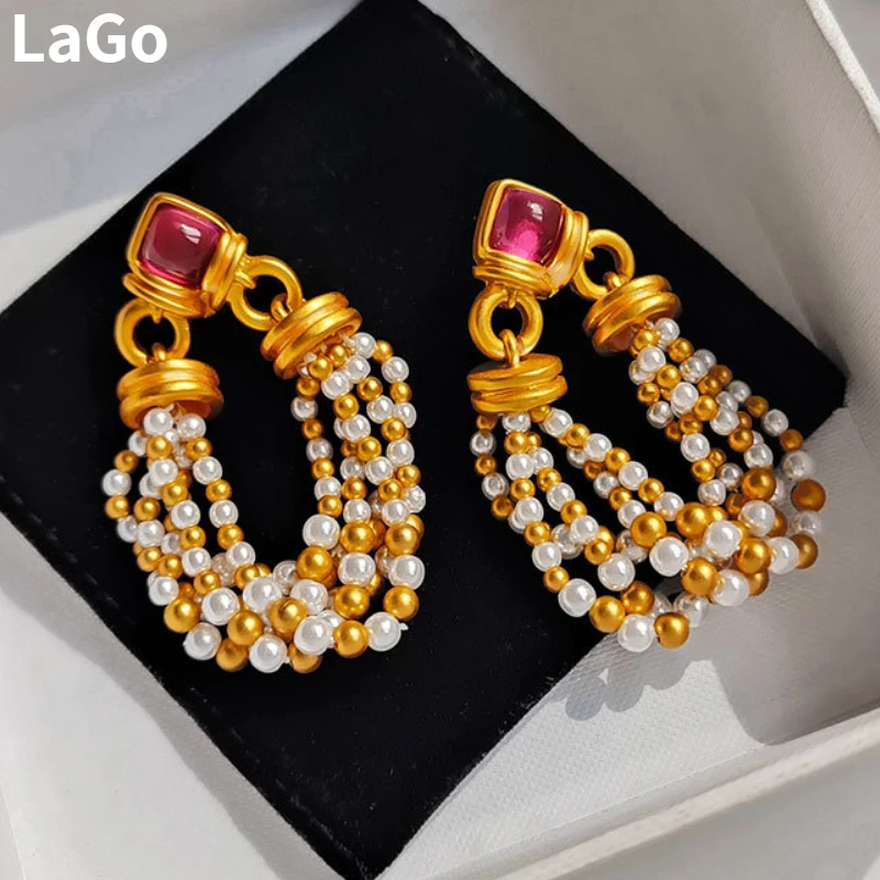 Fashion Jewelry Senior Sense Purple Resin Simulated Pearl Bead Tassel Earrings For Women Accessories Gifts