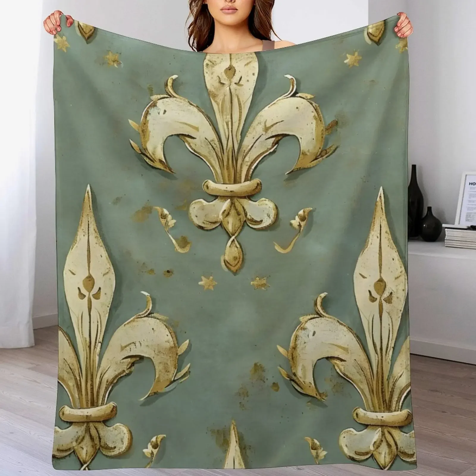 

vintage fleur de lis design print Throw Blanket decorative Sofas Cute Plaid Blankets For Bed Blankets
