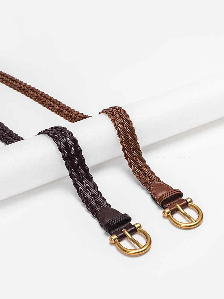 2026 New Women's Braid Leather Belt Casual Skinny Woven Waist Belt with Alloy Buckle,Dress and Jeans Belt