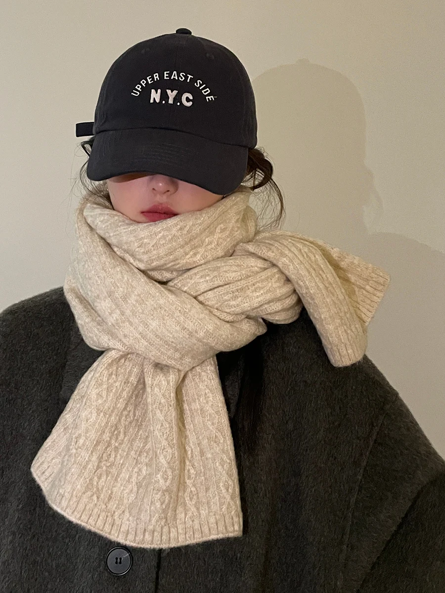 

Womens Winter Knitted Scarf Pure Color High-End Feeling Korean Version Student Warm Thickened Birthday Gift Versatile