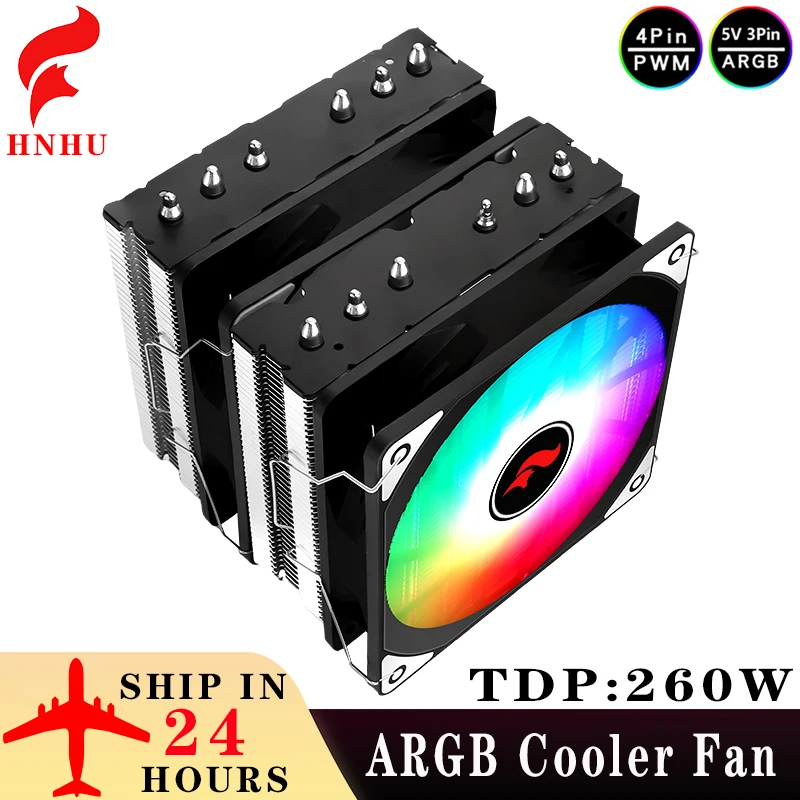 

HNHU Nickel Plated 6 Copper Tube Twin tower 120mm Argb Fan Server CPU Cooler Compatible 18xx 1700 1200 115x 2011 x79 x99 AM4 AM5