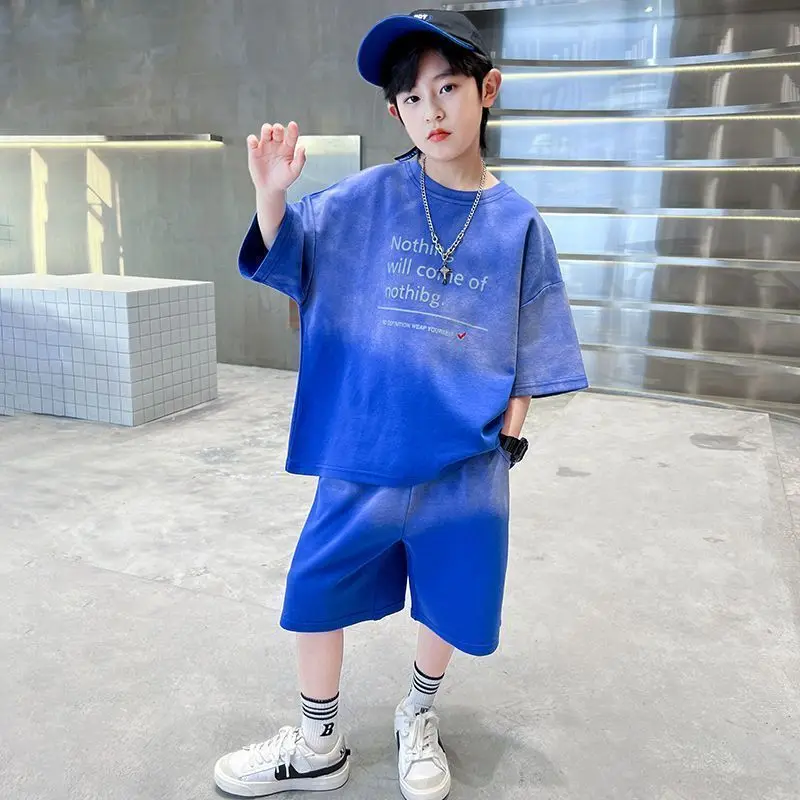 

Printed Short Sleeve Elementary Student Men's Clothes Boys Wear Children Top Year Old Boy Summer Junior Bottom T-shirts 8 10 Set