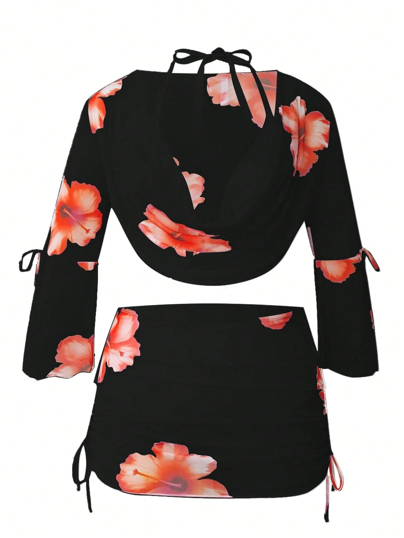 

Plus Size Sheer Floral Print 2-Piece Cover-Up Set For Beach Vacation