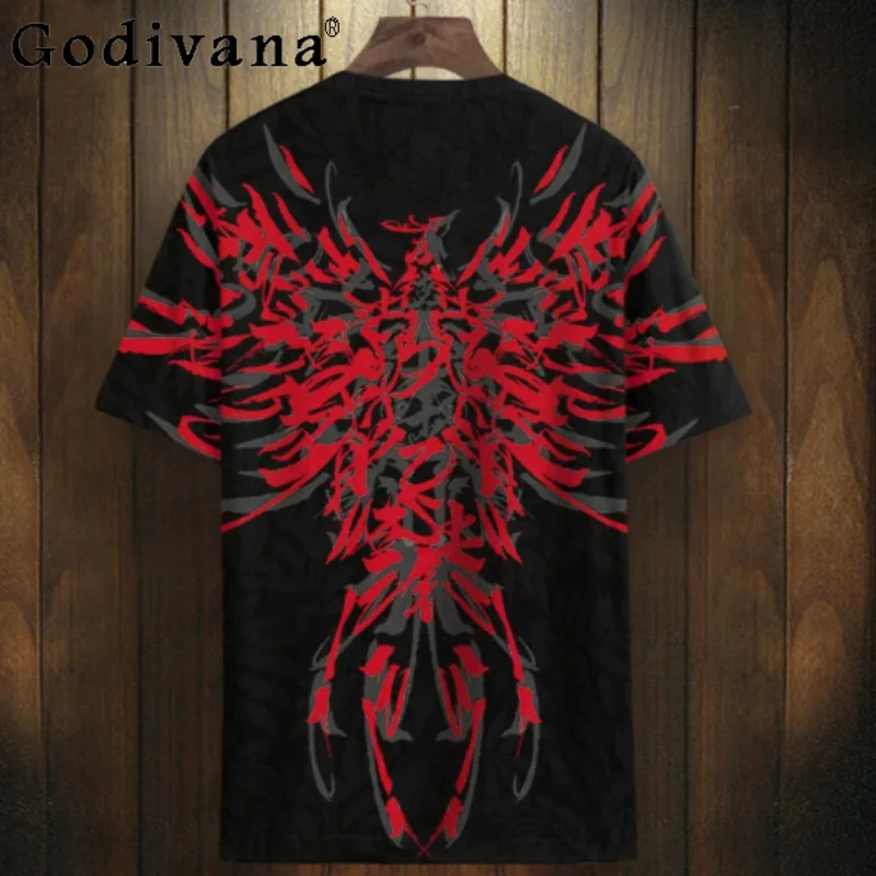

Personalized Men Chinese Style Print Fashion Short Sleeve Slim-fit T-shirt Thin Versatile Round Neck Handsome Leisure T-shirts