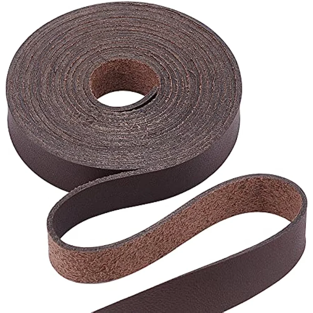 Dark Brown Genuine Leather Strap Strip 0.5Inch Wide 79 Inch Long Leather Belt Wrap 1.3mm Thick Single Sided Flat Cord for Crafts