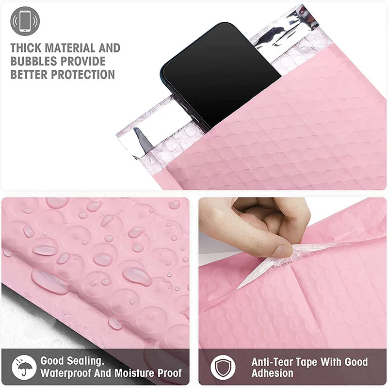 50/100PCS Bubble Mailers Bag Adhesive Self-Seal Packaging Bubble Envelope Bag Waterproof Small Business Supplies Poly Mailer Bag