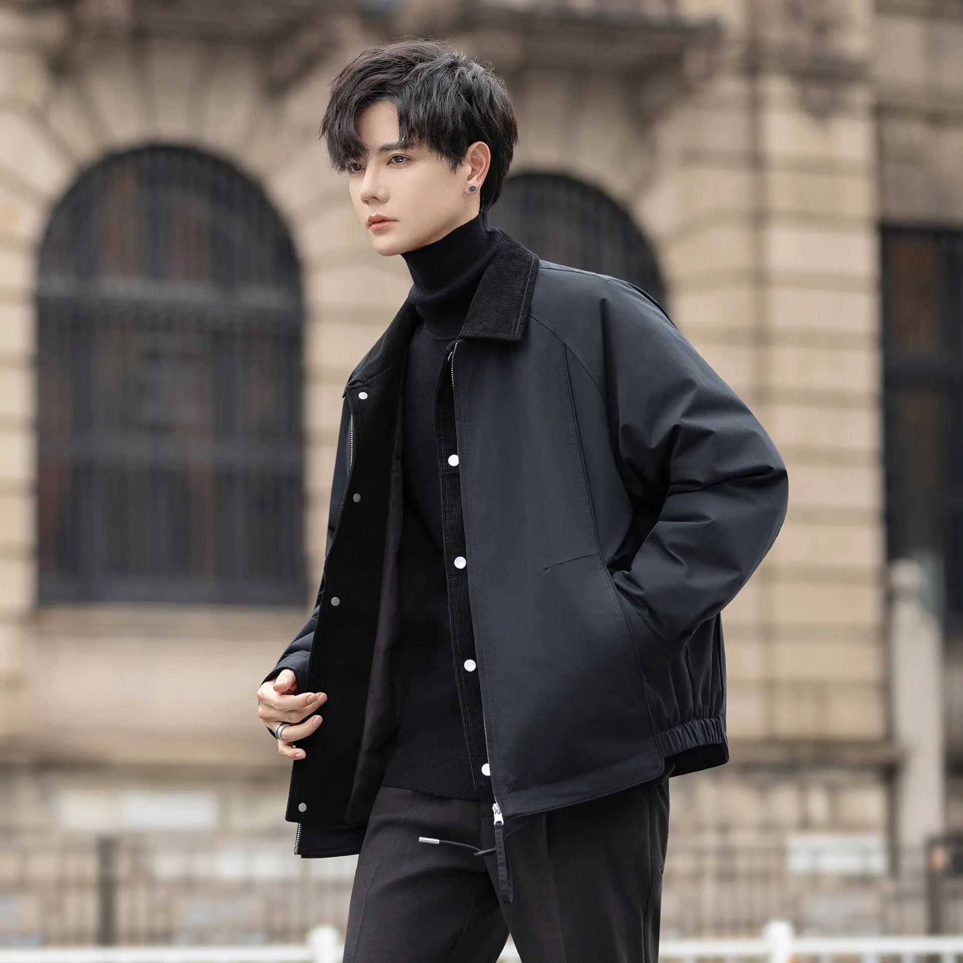 

Lightweight Padded Jaet Men's Winter Casual Versatile Stand Collar Warm Zipper Closure ort Sle Polyester Fiber Filling