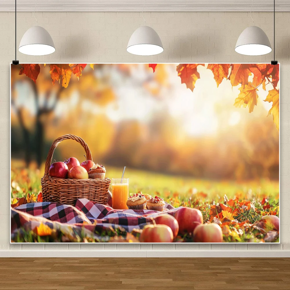Fall Harvest Fruit Pumpkin Background Straw Stacks Wheat Thanksgiving Farm Decoration Banner Birthday Party Backdrop Photo Booth