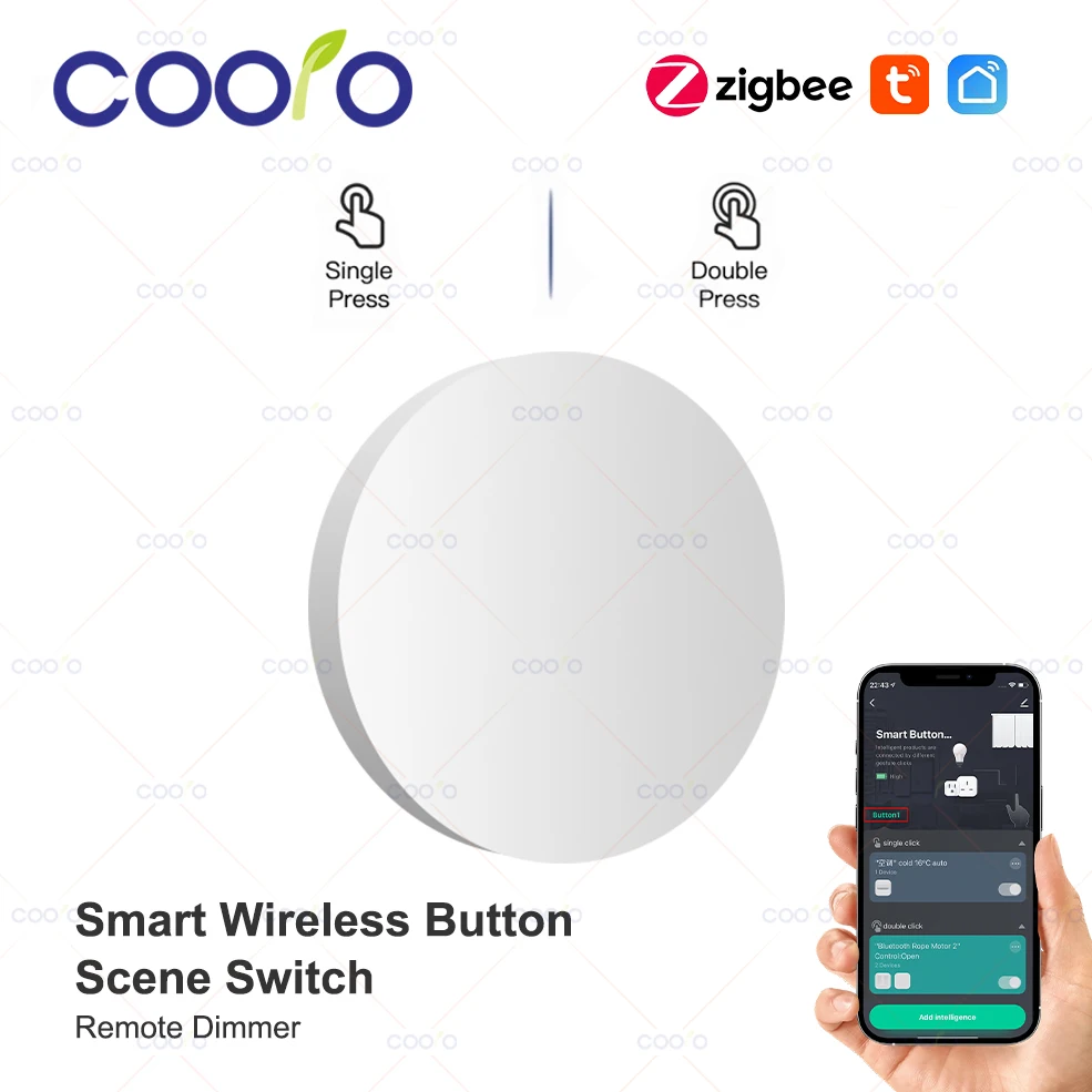 

Умная кнопка Tuya ZigBee, переключатель сцен, интеллектуальная связь, беспроводной пульт дистанционного управления, автоматизация с питанием от батареи, работает с домашним помощником