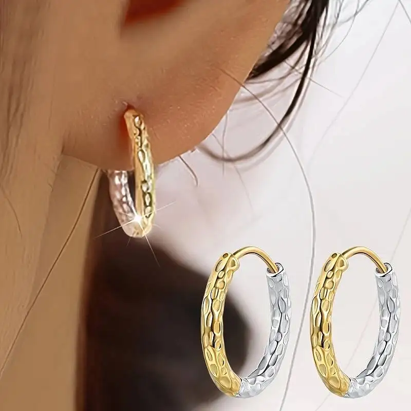 Huitan Metall Frauen Zweifarbige Creolen Charmante Hochzeit Party Weibliche Kreis Zubehör Trendy Vielseitig Täglichen Verschleiß Schmuck