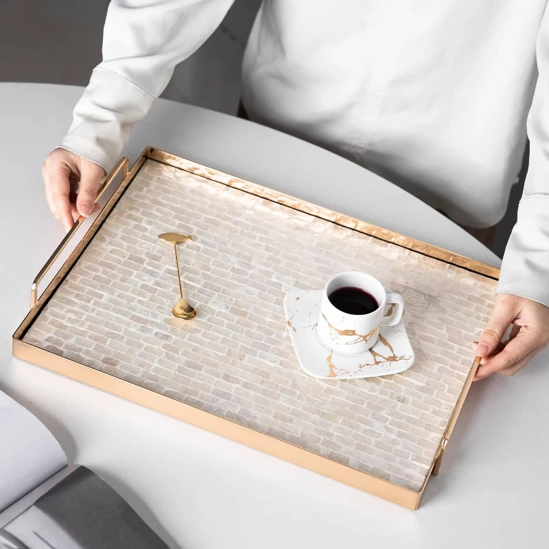 

Элегантный декоративный поднос в форме ракушки ручной работы для кофейного или обеденного стола, сервировочный поднос, украшение для гостиной, аксессуары для хранения в доме