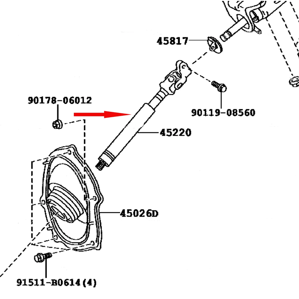 Lower Steering Column Shaft Fits 45220-35170 For Toyota 4Runner FJ Cruiser KZN215 GRN210 GSJ10