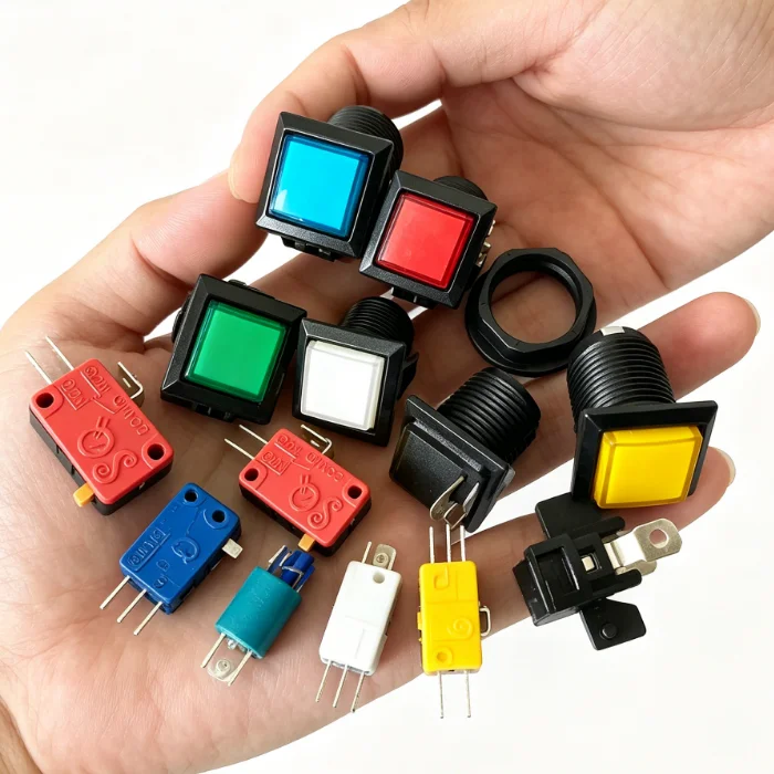 5Pcs 33mm Square Arcade Push Button Black Edge LED Illuminated Game Console Switch Replacement Arcade Machine DIY Parts