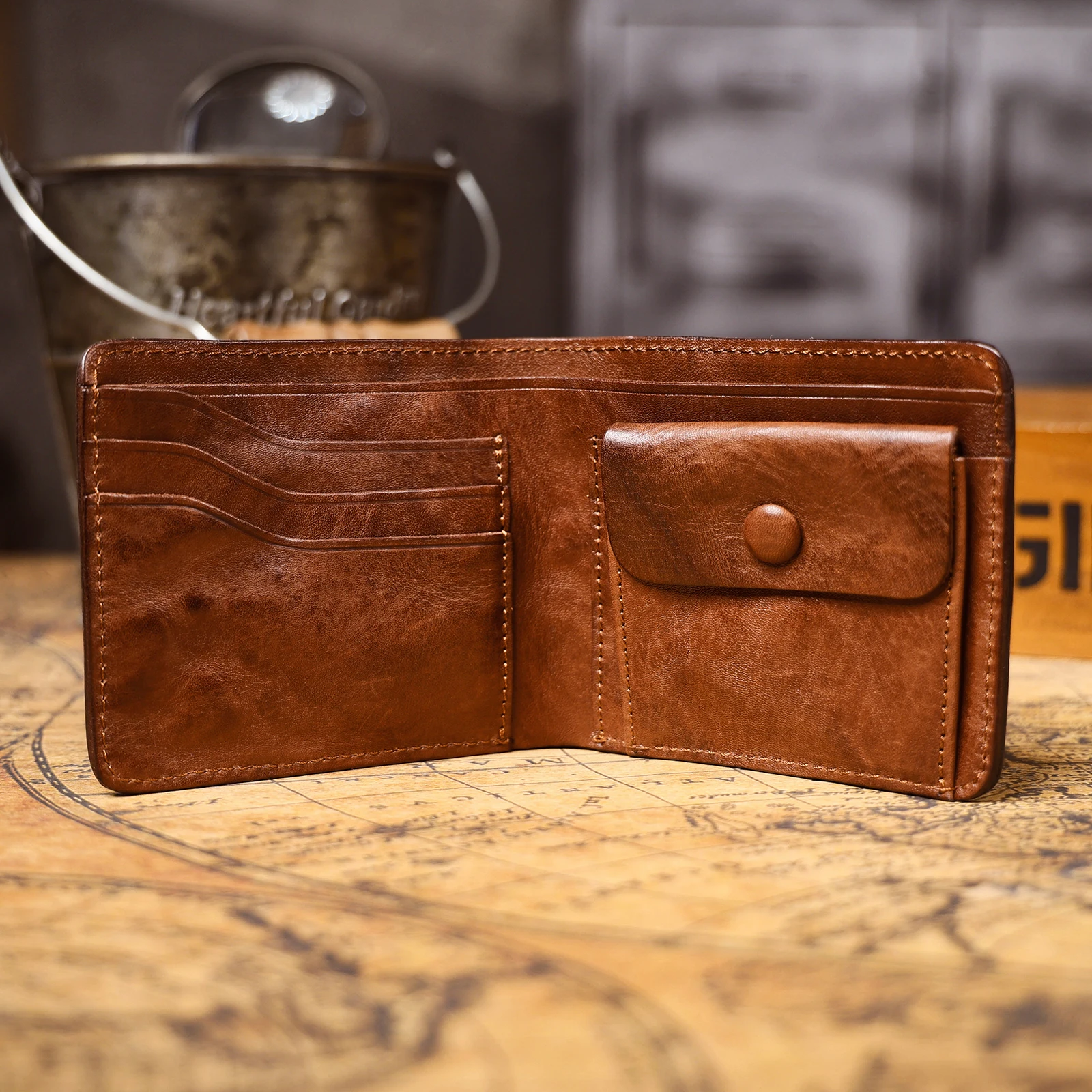 Vintage Herren Klassische Echtleder-Geldbörse Kreditkartenhalter Taschenbörse Rindsleder Retro-Stil – Detail 17
