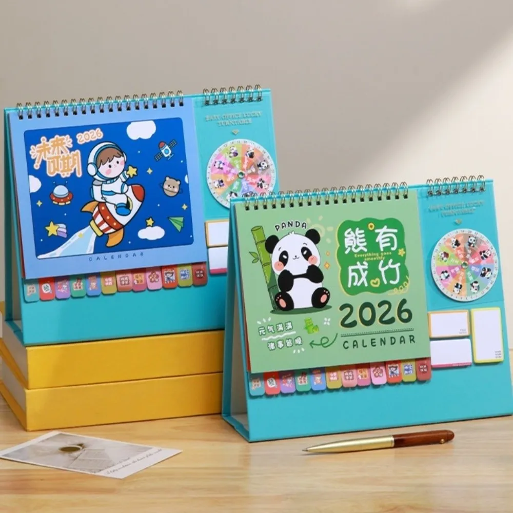 Chinese New Year Style 2026 Desk Calendar Month Date Display Coil Binding Monthly Planner with Notes Horse/Panda/Elk