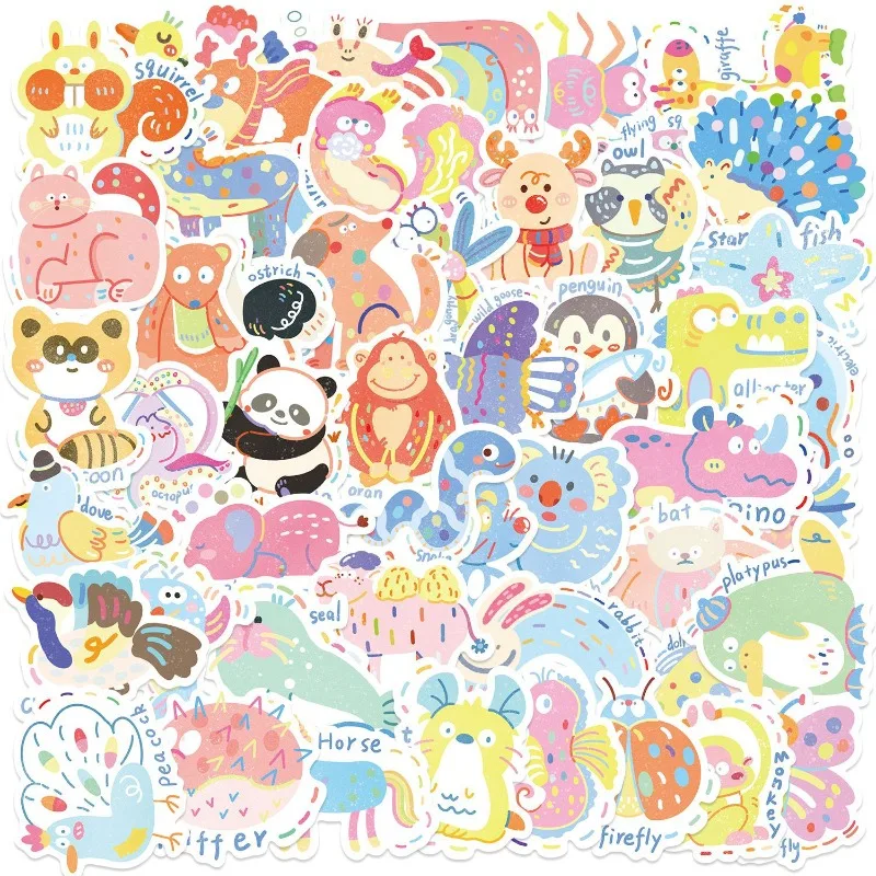 50 Uds. Pegatinas decorativas para garabatos creativos de animales pequeños pintados personalizados de dibujos animados