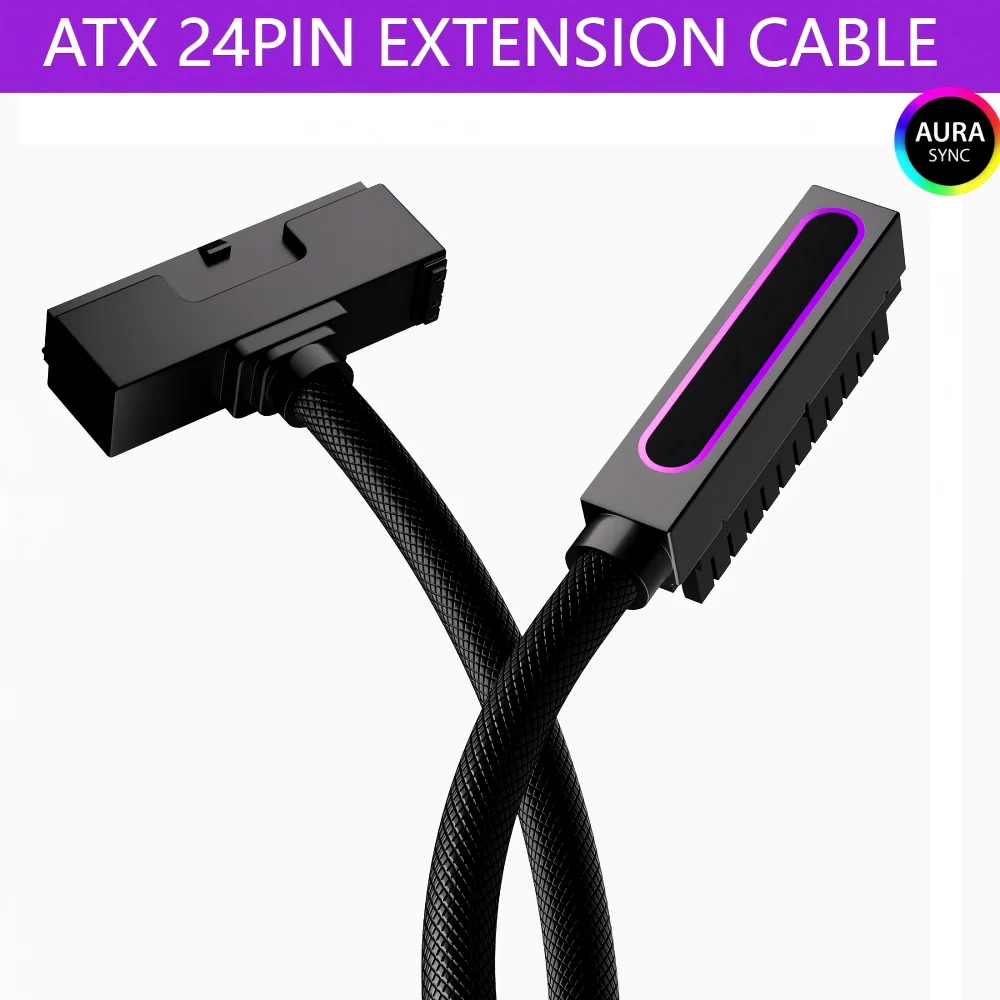 

AIJS ATX24Pin Right Side Motherboard Extension Cable,18AWG 90° Right-Angle Design, ARGB 5V 3Pin Male-to- Female Connectors Cable