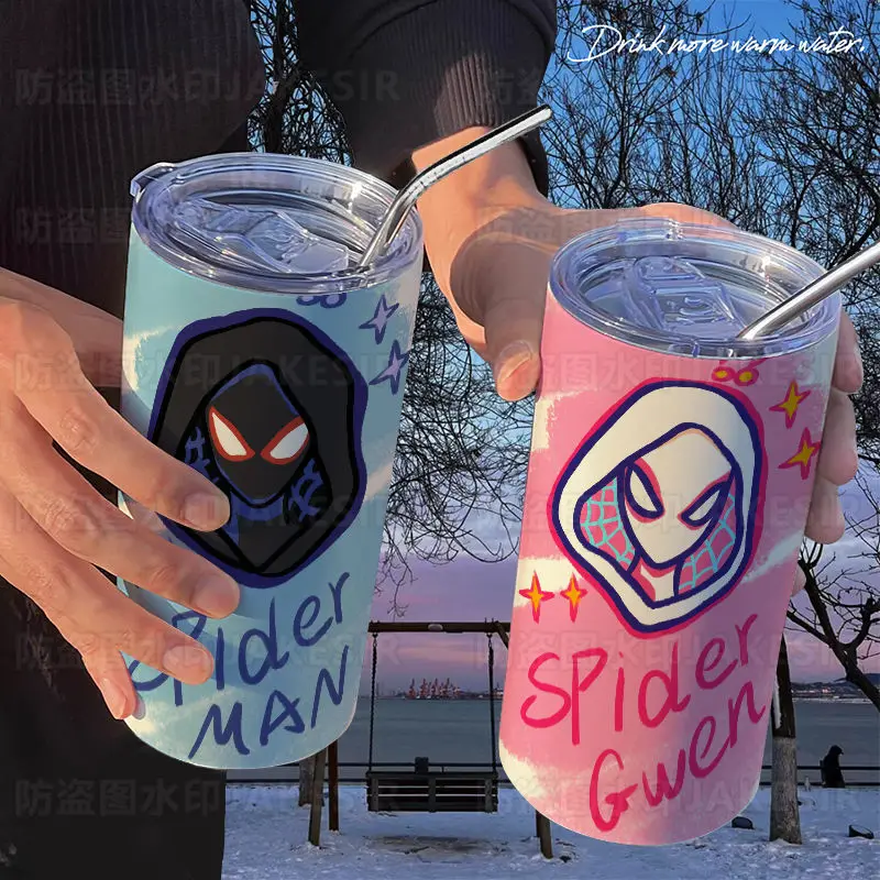 

Spider-Man Gwen Across the Universe Cartoon Thermos Cup Straw Coffee Cup High-value Portable Male and Female Student Water Cup