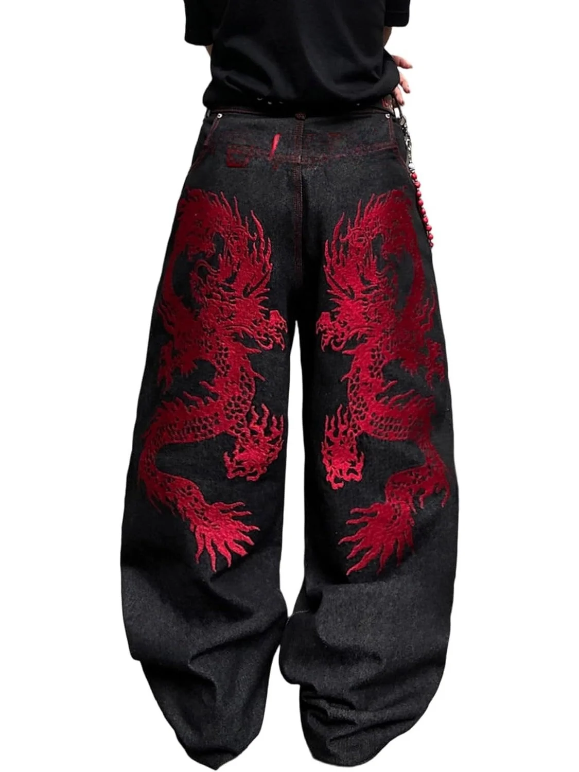 

Мужские джинсы с вышивкой, широкие, с высокой талией, свободного кроя, дышащие, для весеннего уличного стиля, удобные, из денима