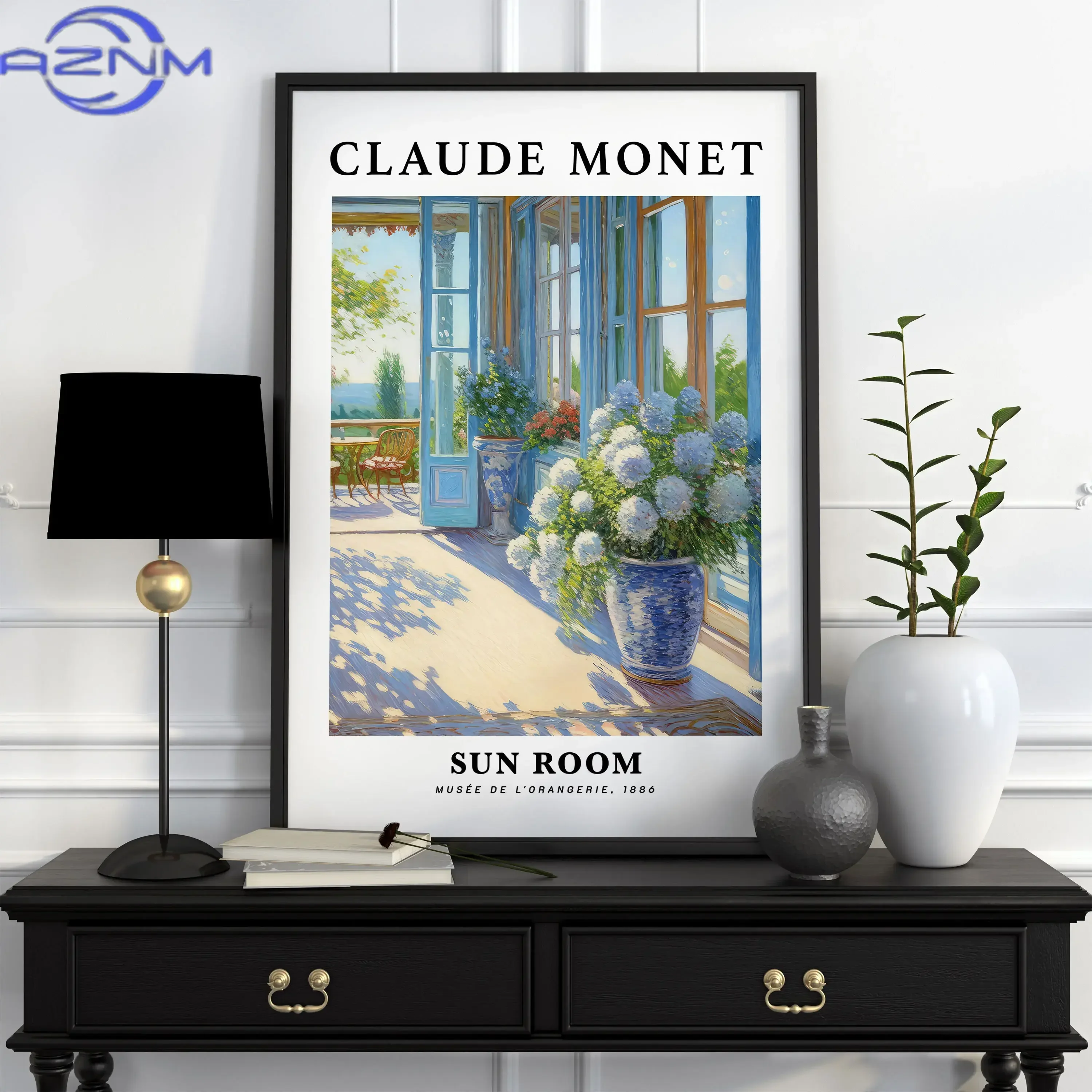 AZNM Famous Drawing Art Claude Monet Prints and Poster Vintage Colorful Courtyard Flower Scenic Seascape Canvas Painting Home De