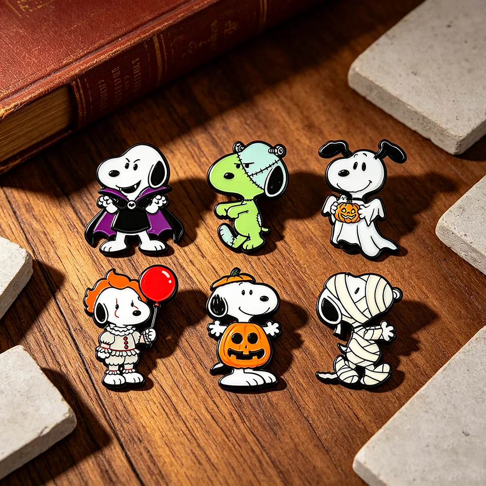 6pcs Halloween Themed Cute Cartoon Dog Enamel Pin Collection Decorative Lapel Pins for Bags Holiday Gift for Friends