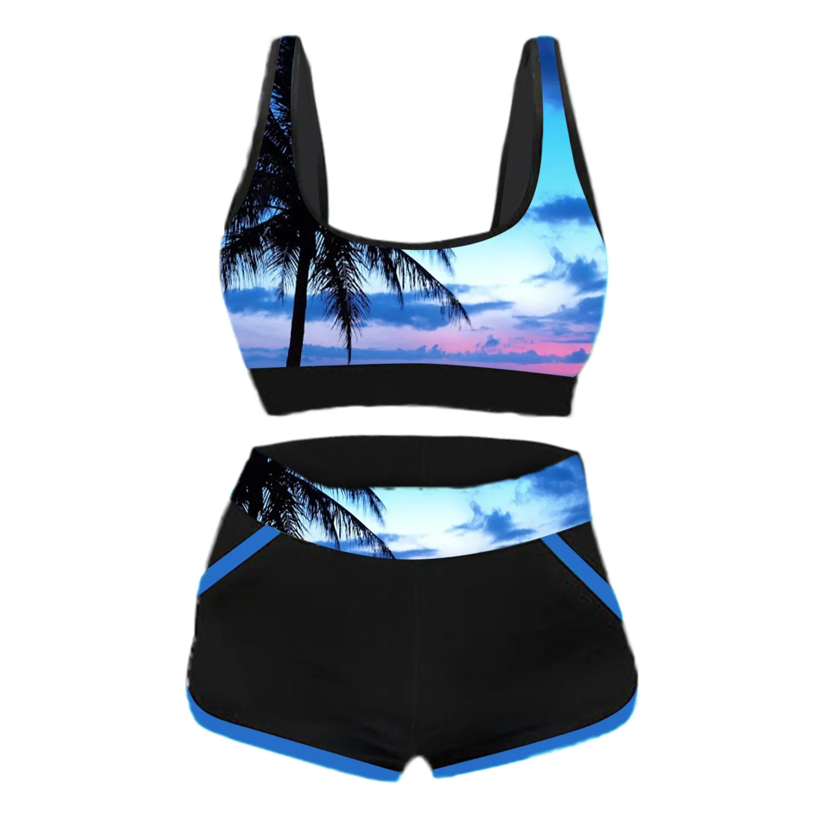 2024 New Female Summer Striped Print Bikini Sets Swimsuit Women Sexy Bathing Suit Two Piece Set Swimwear Loose Beach Tankini