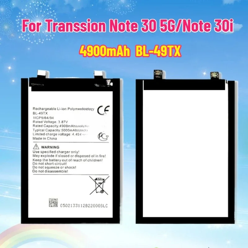 SWZY Battery 4900mAh for Transsion Note 30 5G/Note 30i Mobile Phone Battery BL-49TX