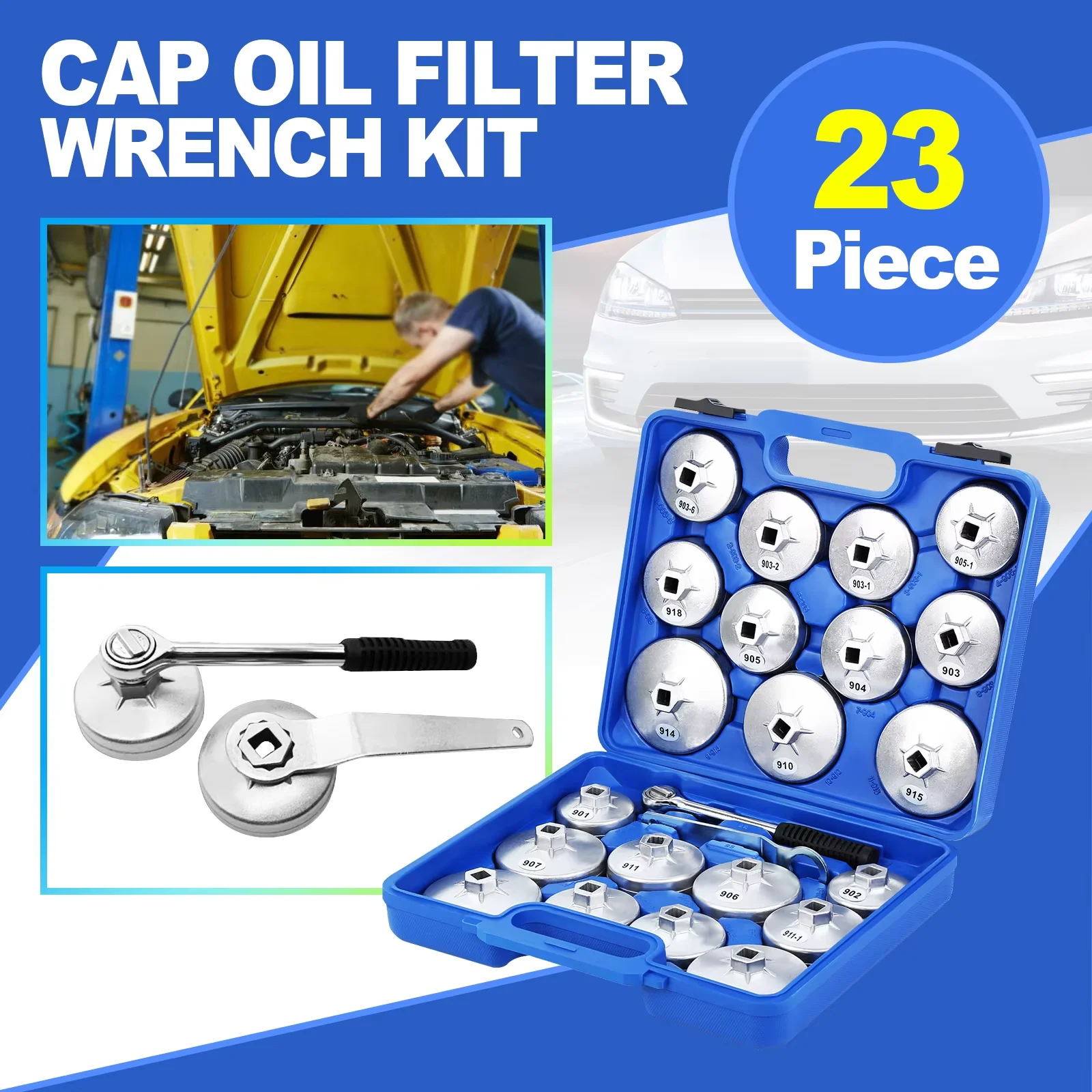 23-teiliges Aluminiumlegierung Ölfilter-Schlüssel-Set, Steckschlüssel für Auto-Ölfilter-Entfernung, Werkstatt-Handwerkzeuge für Autoreparatur