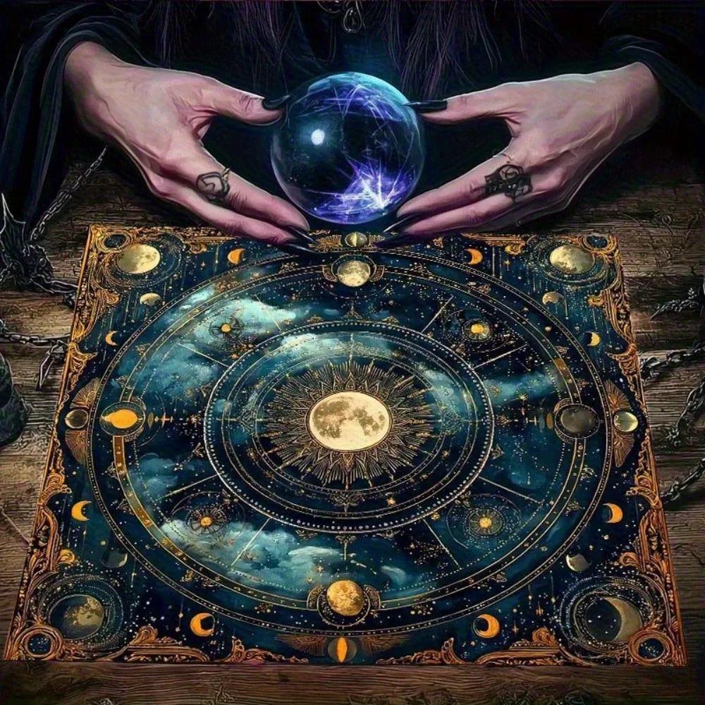 Tarot Altar Cloth Multiple Sizes Printed Astrology Star Chart Deep Blue Woven Polyester Witchcraft Wicca Ritual Party Wedding