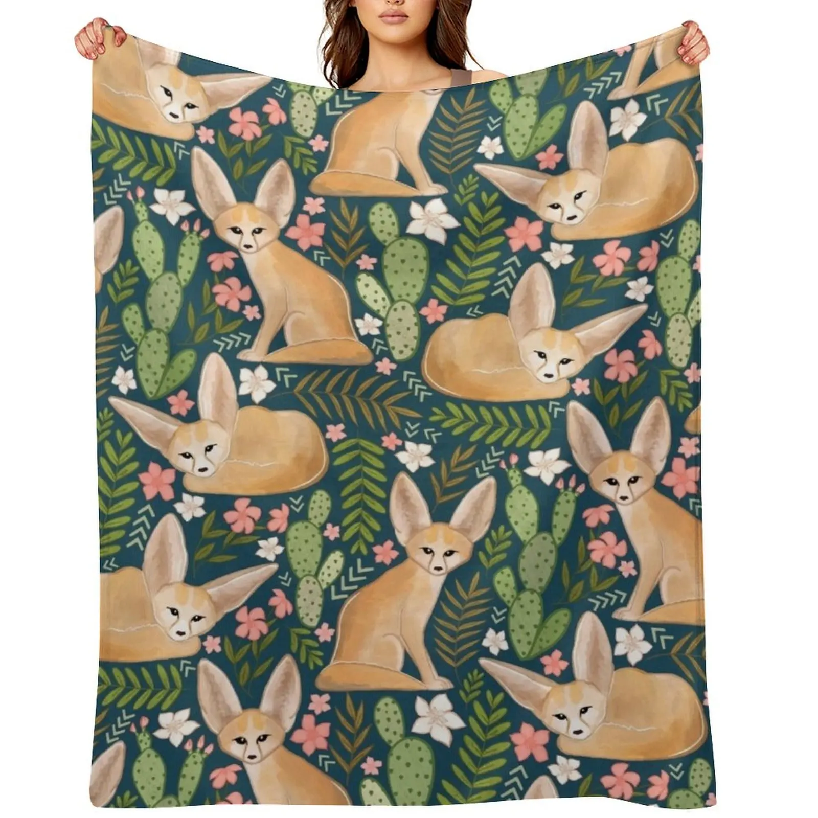 Fantastic Fennec Foxes on Navy Throw Blanket christmas gifts heavy to sleep Sofa Quilt Large Blankets