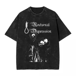 Nocturnal Depression T Shirts Washed 100% Cotton Oversize T-Shirt Black Metal Band Fashion Men Women Tops Streetwear Summer Tees