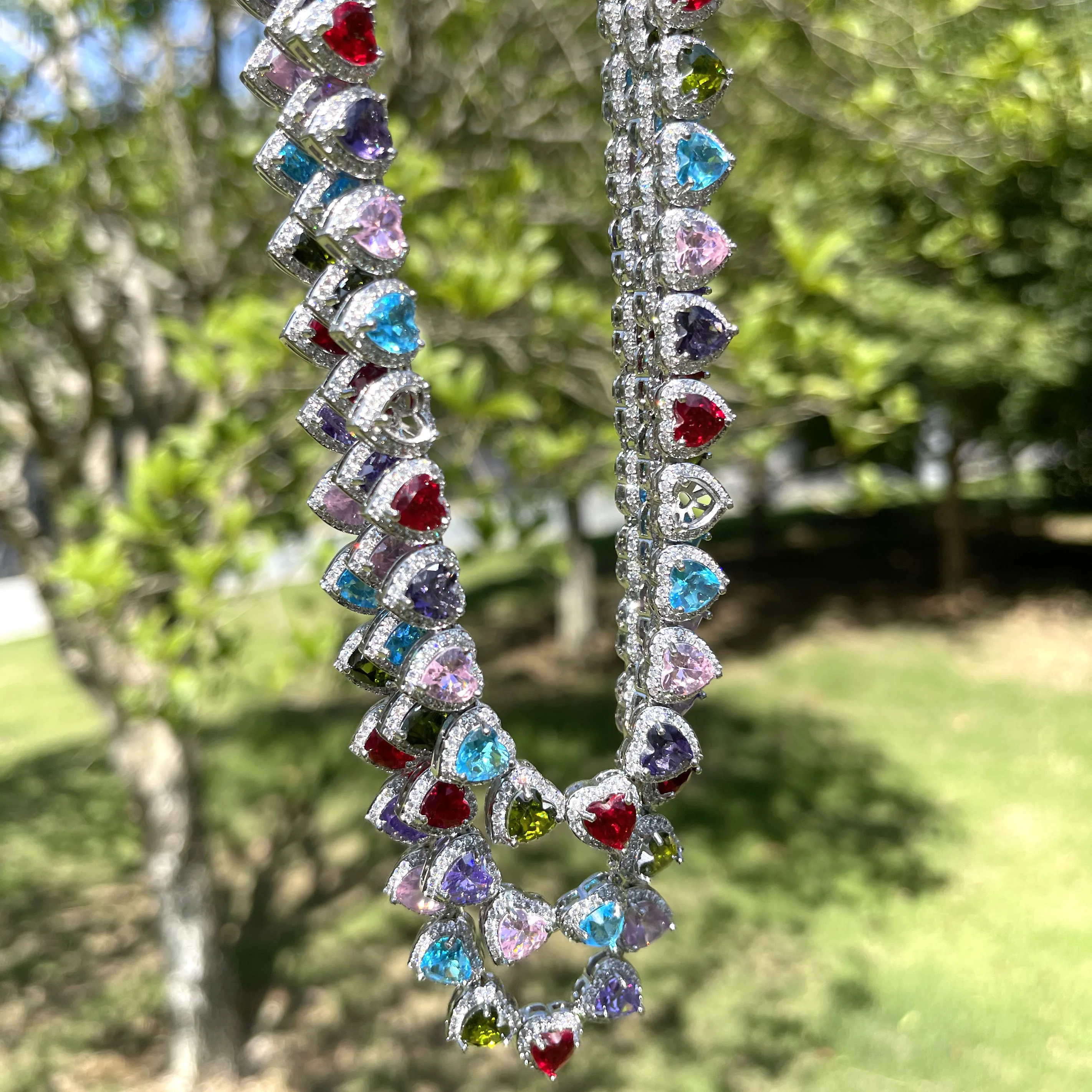 Bubble Letter Colorful Clustered Tennis Chains for Women Necklace Choker Hip Hop Jewelry