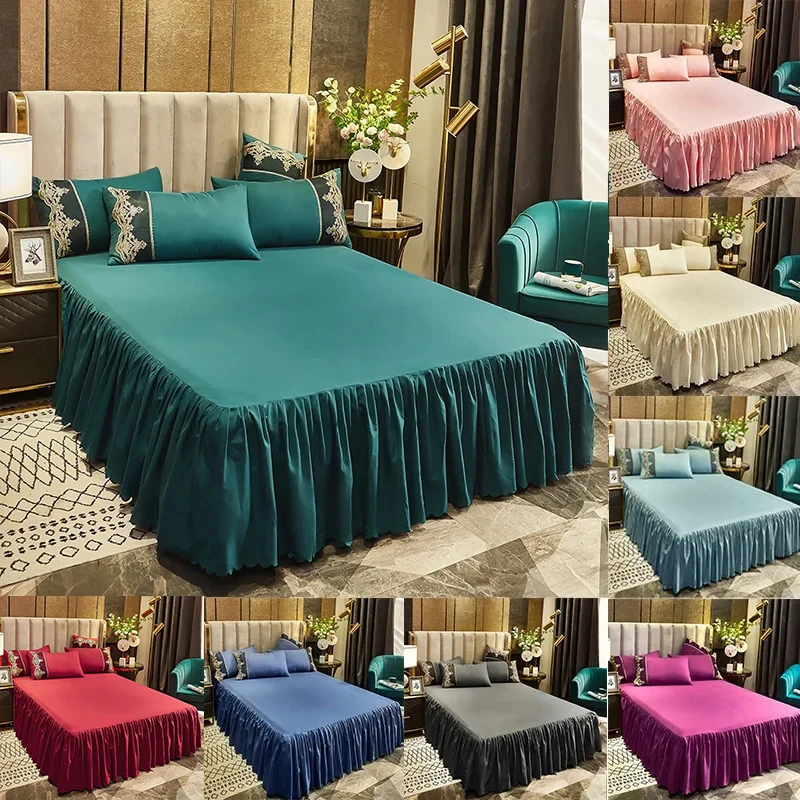 

Solid Color Bed Skirt Ruffled Bed Skirt 1pcs Cover Bedroom Bed Cover Bed Skirt Non-slip Mattress Cover Bedsheet Bedspread