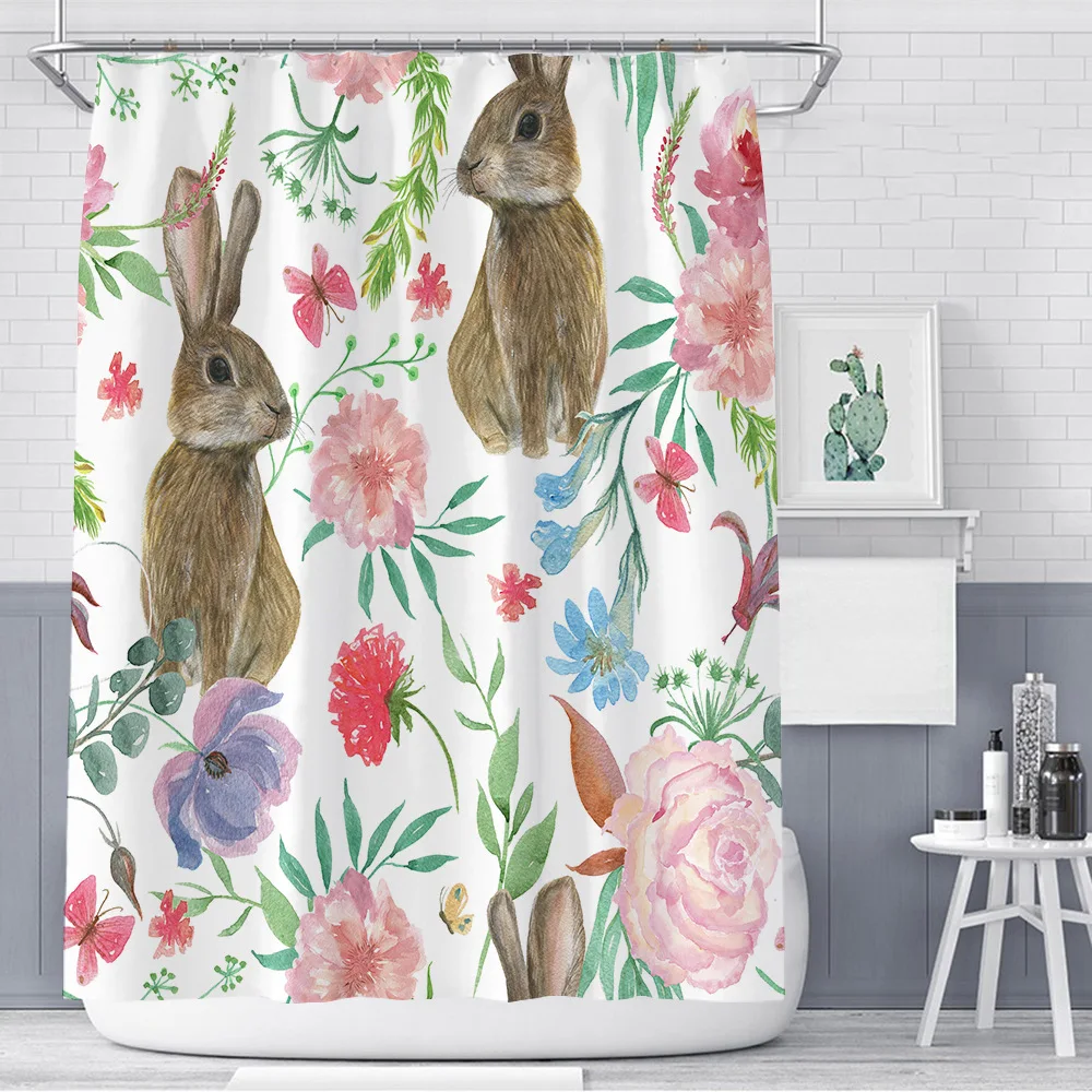 Easter Rabbit Eggs Shower Curtain Pastel Spring Colorful Home Bathtubs Bathroom Curtains Decoration Sets Hooks Washable Durable