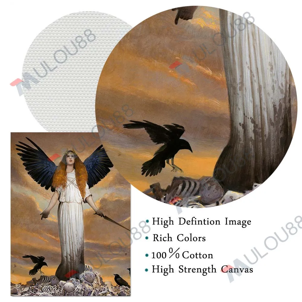 Demon Goat Head Countess And Little Devil Vintage Wall Art Canvas Print Four-Winged Elf Witch And Snakes Art Poster Print Decor