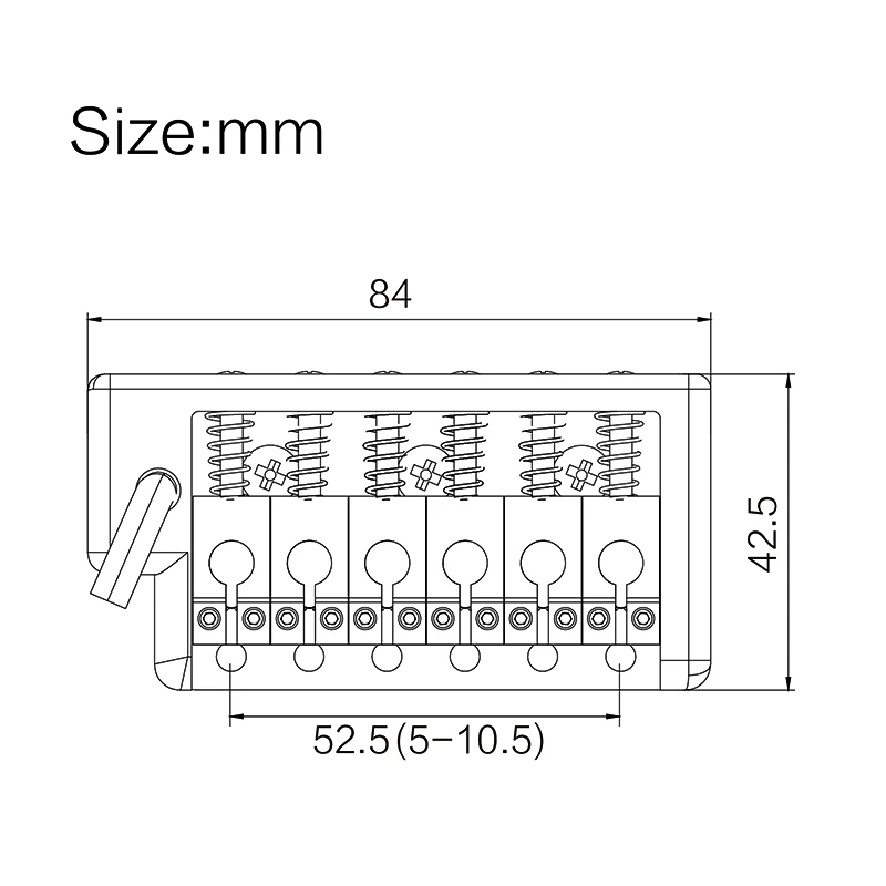 6-Sring Guitar Tremolo Bridge 84x42.5MM String Spacing 52.5MM(5x10.5MM) for ST Style Guitar Chrome Plated